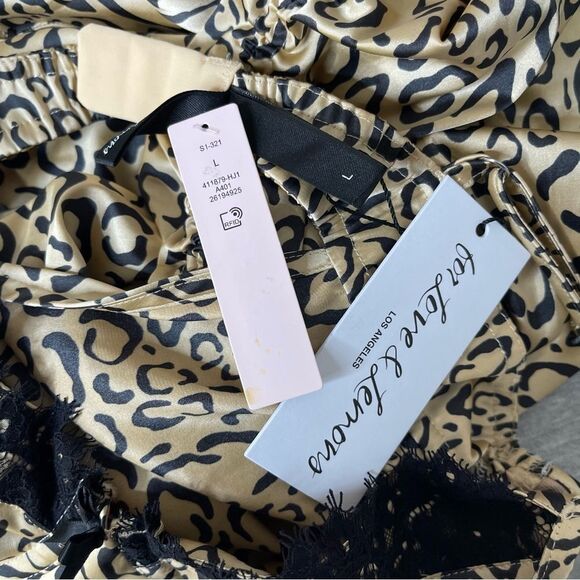 For Love & Lemons Women's Frankie Cheetah Mini Ruched Satin Dress - L - Picture 8 of 11